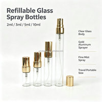 Vente en gros d'atomiseurs de parfum en verre de 2 ml, 3 ml, 5 ml, 10 ml, flacon pulvérisateur portable rechargeable avec pulvérisateur en aluminium plaqué or