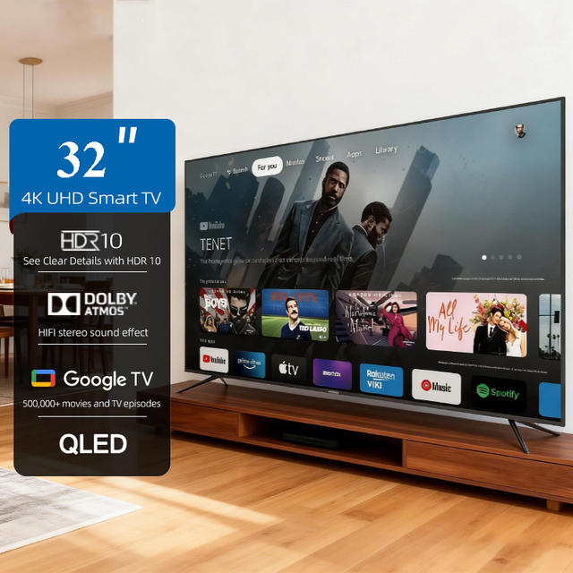 Multiple Inches QLED TV 4K UHD Online Streaming 32 43 50 55 65 Inch Google TV With Voice Remote Control For Living Room