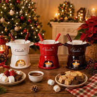 Pot à fondue en céramique fait main de style nordique en forme de T, à double poignée, pour chocolat et fromage, idéal pour Noël