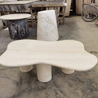 Table basse nuage de luxe en gros, design moderne de haute qualité, mobilier de salon, base colonne en pierre naturelle travertin ivoire