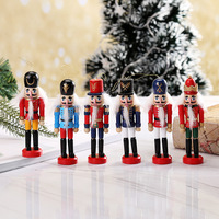 12CM Casse-Noisette Soldats En Bois Étain Soldat Ensemble de 6 pour Décorations De Noël Vacances Poupée Forme Pendentifs pour Cadeaux