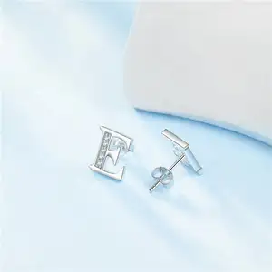 Fine Jewelry 925 Sterling Silver Rhinestone Alphabet Crystal Letter Zircon Stud Earrings