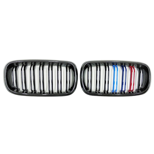 Convient pour <span class=keywords><strong>BMW</strong></span> <span class=keywords><strong>X5</strong></span> <span class=keywords><strong>F15</strong></span> F16 F85 F86 Grille modifiée 13-19 avec barres parallèles F16 Dual Line Grille en fibre de carbone noir brillant - Product Image 5