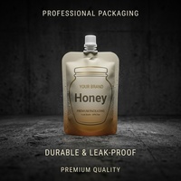 Pochette Doypack personnalisée avec bec verseur pour jus, confiture, miel, boisson, avec impression intégrale