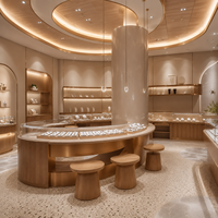 Meuble de présentation sur mesure pour bijouterie en bois naturel, éclairage LED moderne et luxueux, solution écologique pour l'aménagement complet de la boutique