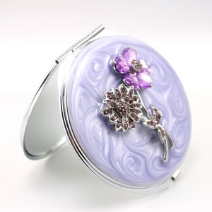 7cm Purple Epoxy Resin Metal Flower Double 3X Magnification <b>Compact</b> Folding Pocket Makeup <b>Mirror</b> HD Glass Travel <b>Mirror</b> Custom - Product Image 2