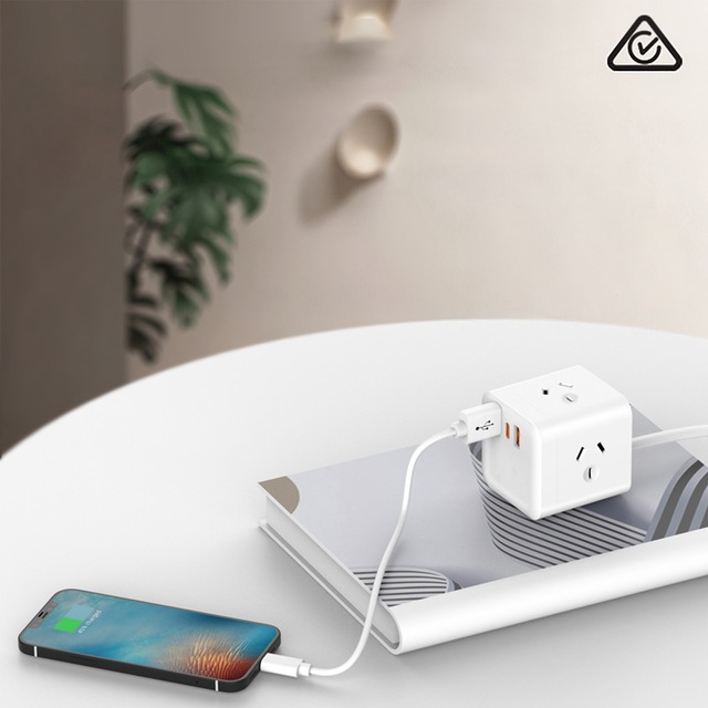 Leishen SAA Listed Australia Standard 2 USB-A+Type-C Cube Extension Socket Overload Protective GPO Power Point Extender Outlet
