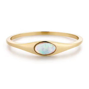 925 Sterling Silver 18K Gold Plated <strong>Opal</strong> Signet <strong>Ring</strong> Oval Minimalist Band Non Tarnish Daily Wear Fine Jewelry for Women - Product Image 1