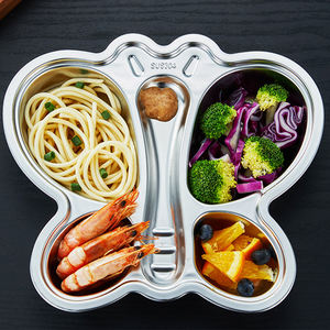 इकिसिसिटेबल फूड ग्रेड फास्ट फूड प्लेट स्कूल बच्चों 4/5 कंपार्टमेंट मेस स्टेनलेस स्टील सेशनल प्लेट्स - Product Image 3