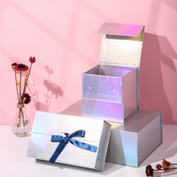 Prêt À Expédier Bas Quantité Minimale De Commande En Gros de Haute Qualité Logo Personnalisé Papier Emballage Magnétique Couvercle Cadeau Pliable Boîte Holographique Avec Ruban