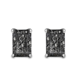 <b>Emerald</b> Cut Natural Stone <b>Stud</b> Earrings 925 Silver Claw Setting Minimalist Geometric Everyday Wear Unisex - Product Image 5
