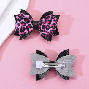 CN 3 pulgadas Boutique Classic Glitter Hair Bow Ribbon Leopard Print Hair Clip para niños pequeños niñas - Product Image 4