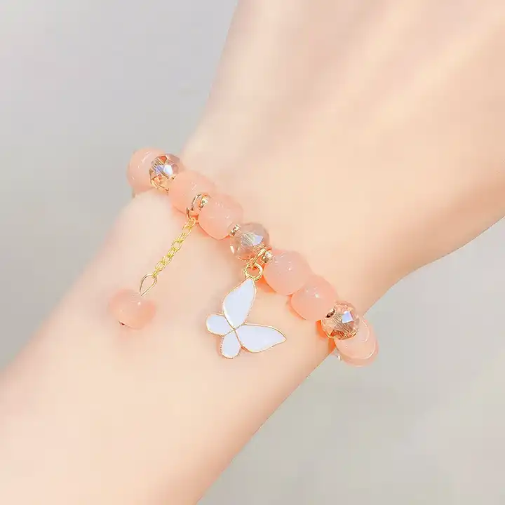 Buy pink beaded bracelet with butterfly charm cute bracelet for girls at  Amazon.in