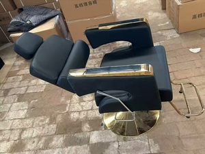 Fauteuil de Barbier Moderne en Similicuir, Hauteur Réglable Hydrauliquement, Mobilier de Salon au Design Contemporain, Accents Dorés, Base Ronde - Product Image 3