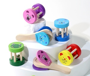 Campanas de mano de madera coloridas al por mayor con formas de animales para niños, instrumentos musicales educativos, juguetes de sonido con caras de dibujos animados - Product Image 1