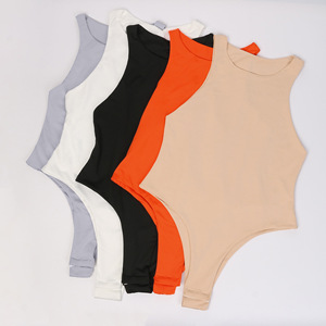 Vente en Gros Bodys Décontracté et Sexy <span class=keywords><strong>Femme</strong></span> Sans Manches, Combinaison Short de Plage Ajustée Couleur Unie - Product Image 4