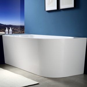 Bañera de esquina (disponible en esquina izquierda o derecha), bañera acrílica ovalada independiente, bañera de spa resistente antiamarilleo para pared. - Product Image 4