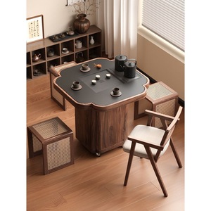Modern Four Leaf Clover Solid Wood Tea <b>Table</b> 68x68 Cm Movable Living Room <b>Coffee</b> <b>Table</b> For <b>Small</b> Apartment Balcony Use - Product Image 1