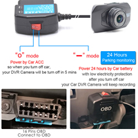 Câble de charge USB 5V 3A pour voiture avec kit de câblage OBD et interrupteur pour caméra embarquée, caméscope, DVR de véhicule, surveillance 24h/24
