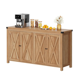 Buffet moderne <span class=keywords><strong>de</strong></span> style farmhouse en acier inoxydable et <span class=keywords><strong>bois</strong></span> avec 4 étagères réglables en hauteur pour salon et rangement domestique - Product Image 2