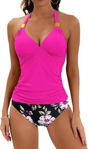 <span class=keywords><strong>Maillot</strong></span> <span class=keywords><strong>de</strong></span> <span class=keywords><strong>bain</strong></span> deux pièces pour femme avec logo personnalisé, tankini dos nu, effet amincissant et contrôle du ventre, col en V et short - Product Image 3