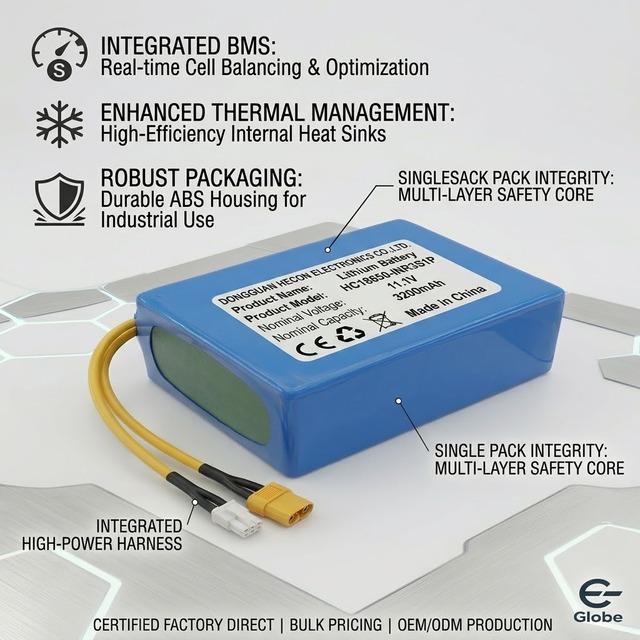 11.1V 3200mAh Lithium Battery Pack with BMS for Industrial Devices High Power OEM/ODM Custom