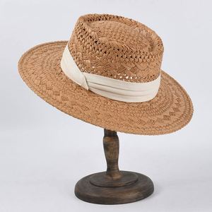 High Quality Women's Summer Hand-woven Panama <b>Straw</b> Hat Seaside Hollow Breathable Sunscreen Sun <b>Straw</b> Beach Hat - Product Image 1