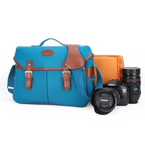 Hot Selling Lightweight Dslr Bunte Leinwand Mode Frauen Kamera tasche Für Mädchen Blau