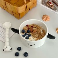 Ensemble de cuillères à salade en forme de chien mignon coréen bol à soupe de nouilles dortoir avec poignée plat en céramique Kawaii