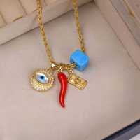 Nouveauté : Collier tendance en cuivre plaqué or avec pendentif zircon étincelant en forme de piment et de mauvais œil, cadeau pour femme