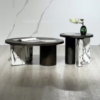 Nouvelle Collection : Table Basse Ronde pour Salon, Ensemble en Bois et Plateau en Marbre, Magnifique Table à Thé, Fabrication Foshan, Meubles de Qualité