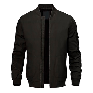Khaki Men Bomber <b>Jacket</b> <b>Zip</b> <b>Up</b> Lightweight Windproof Casual Streetwear Outerwear With Ribbed Collar and Pockets - Product Image 1