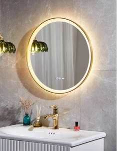 <span class=keywords><strong>Miroir</strong></span> intelligent LED Art Déco <span class=keywords><strong>avec</strong></span> cadre en acier inoxydable sans soudure, moulage intégré, cadre en verre, SUS 304 316, pour salle de bain, à suspendre au mur - Product Image 1