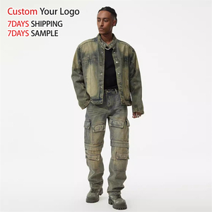 Jean cargo baggy homme Y2K bleu délavé de qualité supérieure, style streetwear vintage personnalisé, par le fabricant - Product Image 4