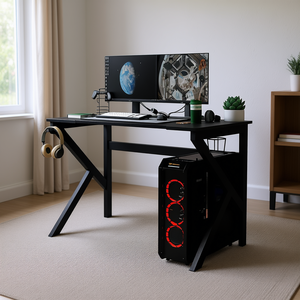 Bureau de jeu en bois d'ingénierie noir, 35,4 po x 23,6 po x 29,5 po, en forme de Z, pour bureau à domicile - Product Image 2