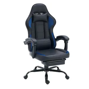 Özel Logo çin tedarikçisi uzanmış toptan ergonomik Sillas Gamer mavi bilgisayar kaldırma yarış oyun ayak dayayacaklı sandalye