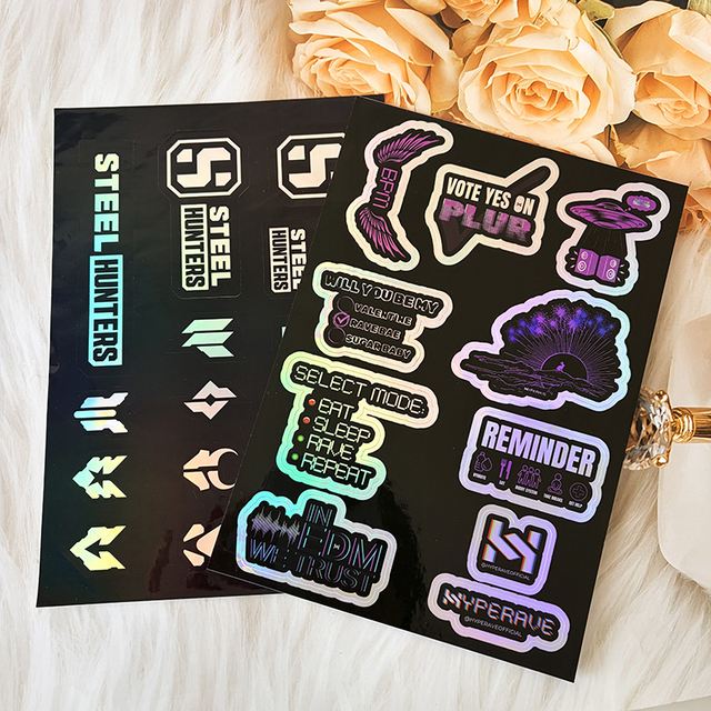 Custom Personalized Rainbow Holographic Material Waterproof Hologram Vinyl Sticker Sheet