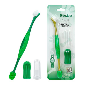 Resbo Dental Brush Set Double <b>Headed</b> Finger <b>Toothbrush</b> For Dogs Cats Emerald Green And Ginger Yellow - Product Image 5