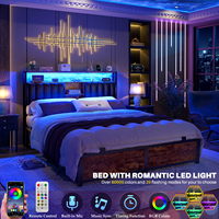 Lit moderne en métal pleine grandeur avec station de charge intégrée, tête de lit capitonnée en cuir, idéal pour hôtel, école, appartement, chambre à coucher