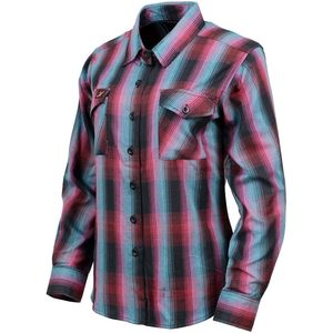 2025 chemise en flanelle de coton à manches longues en cuir pour femmes noir et rose avec bleu 3X-Large-chemisiers et chemises pour femmes - Product Image 5