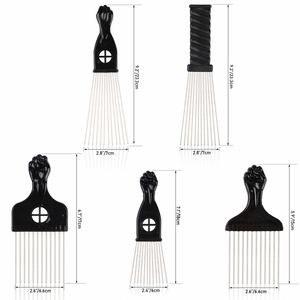 หวีโลหะสีดำแบบ Afro Comb ทนความร้อน พร้อมก้านสแตนเลส ด้ามจับพลาสติก ซี่หวีกว้าง สำหรับจัดแต่งทรงผม รับทำโลโก้ตามสั่ง - Product Image 2