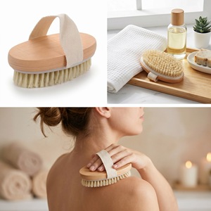 Brosse de massage corporelle exfoliante en bois, brosse de bain à poils naturels, douce, pour femme et homme, soin de la peau, utilisation humide ou sèche - Product Image 2