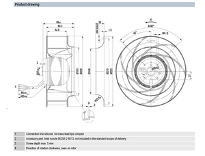 พัดลมแบบแรงเหวี่ยง AC รุ่น R2E225-BD92-09/G05 ขนาด 225 มม. 230VAC 2750 รอบต่อนาที 690CFM 175 วัตต์ ใบพัดโค้งหลังแบบมีมอเตอร์ - Product Image 3