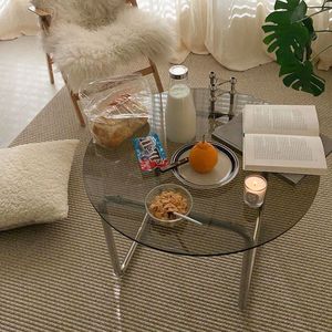 Table basse ronde en verre trempé de style nordique moderne, petite taille, facile à nettoyer, pour la maison, le salon et les séjours en gîte. - Product Image 3
