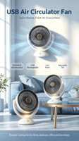 Ventilateur de refroidissement mini portable silencieux à 4 vitesses avec lumière LED, moteur sans balais USB rechargeable, sans pales, pour bureau et montage mural, pour usage domestique