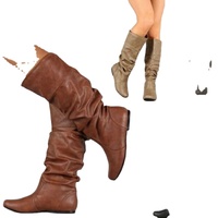 Bottes plates populaires pour femmes, à talon plat, couleur unie, bout pointu long, hauteur genou, en cuir avec coutures, décontractées, mignonnes, pour filles