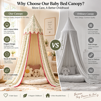 Dôme de lit bébé floral vert 100 % coton respirant, tente de berceau pliable toutes saisons avec pompons rouges et bordure à volants