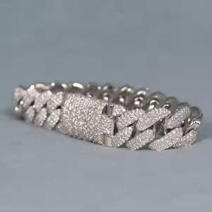 Luxury Moissanite Cuban Link Bracelet 925 Sterling Silver Plated Round Cut Iced Out Style Trendy Gift Jewelry <b>for</b> <b>Men</b> - Product Image 4