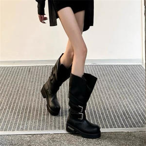 <span class=keywords><strong>Stivali</strong></span> Alti da <span class=keywords><strong>Donna</strong></span> Stile Coreano Sexy, Tinta Unita con Suola Spessa, Nuovo Design 2025, <span class=keywords><strong>Stivali</strong></span> da Moto a Gamba Larga - Product Image 5