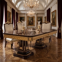 Mesa de comedor italiana de estilo antiguo barroco, armario de comedor 100% de madera maciza, lámina dorada, juego de mesa de comedor de lujo de estilo victoriano